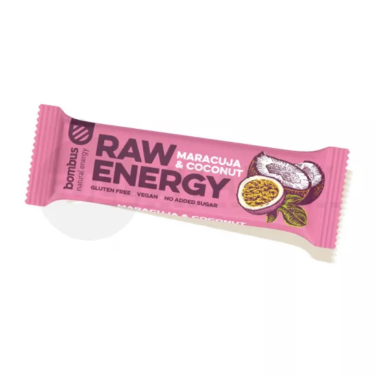 GLUTÉNMENTES BOMBUS RAW ENERGY MARACUJÁS-KÓKUSZOS SZELET 50G