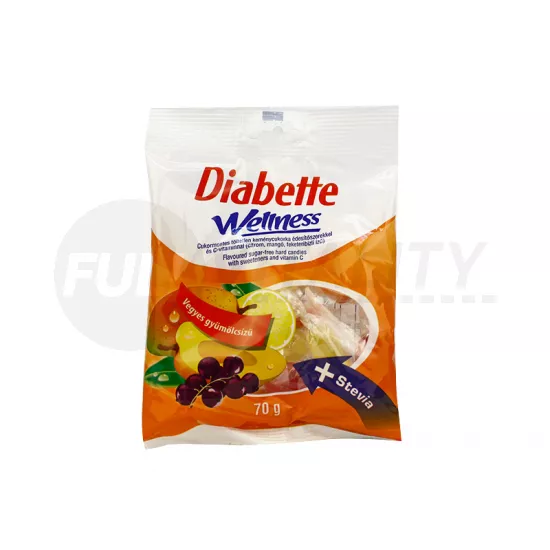 DIBETTE CUKORMENTES VEGYES GYÜMÖLCSÍZŰ CUKORKA ÉDESÍTŐSZEREKKEL 70G