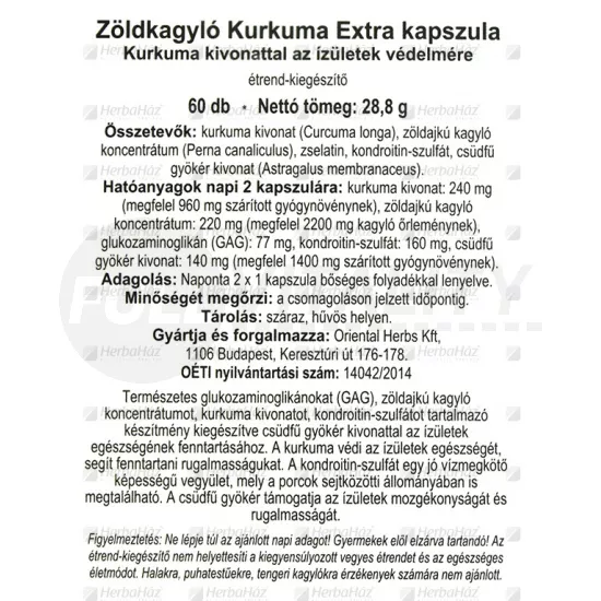 DR.CHEN ZÖLDKAGYLÓ KURKUMA KAPSZULA EXTRA 60DB