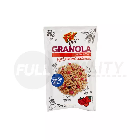 FIT REGGELI GRANOLA TÖBBMAGVAS PIROS GYÜMÖLCSÖKKEL HOZZÁADOTT CUKOR NÉLKÜL 70G