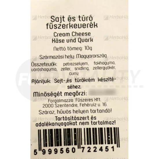 FŰSZERÉSZ SAJT ÉS TÚRÓ FŰSZERKEVERÉK 10G