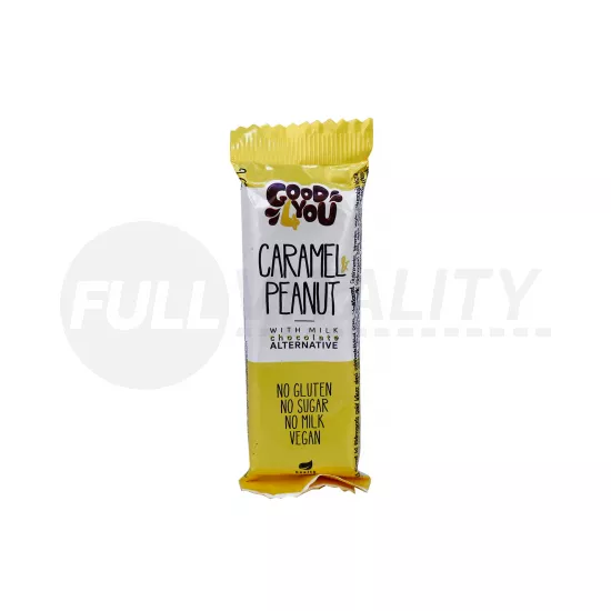GLUTÉNMENTES GOOD4YOU KARAMELL ÍZŰ FÖLDIMOGYORÓS SZELET KÓKUSZ ALAPÚ MÁRTÓ CSOKOLÁDÉVAL 25G