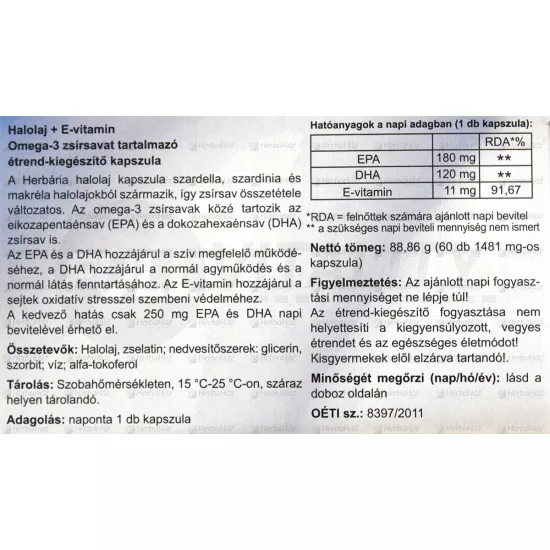 HERBÁRIA HALOLAJ + OMEGA3 LÁGYZSELATIN KAPSZULA 60DB