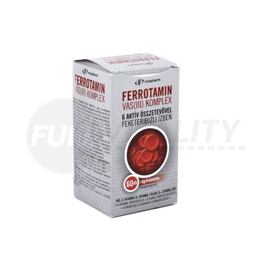 INNOPHARM FERROTAMIN VAS (III) KOMPLEX 6 AKTÍV ÖSSZETEVŐVEL FEKETERIBIZLI ÍZBEN RÁGÓTABLETTA 60DB