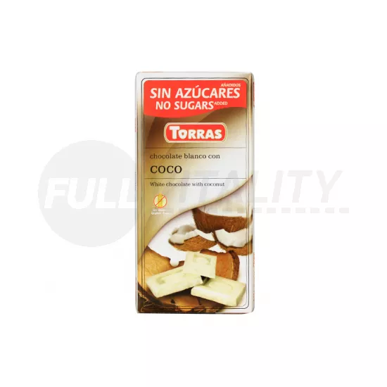 TORRAS HOZZÁADOTT CUKOR NÉLKÜL KÓKUSZOS FEHÉRCSOKOLÁDÉ 75G