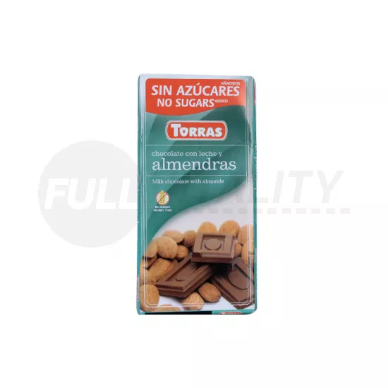 TORRAS HOZZÁADOTT CUKOR NÉLKÜL TEJCSOKOLÁDÉ MANDULÁS 75G