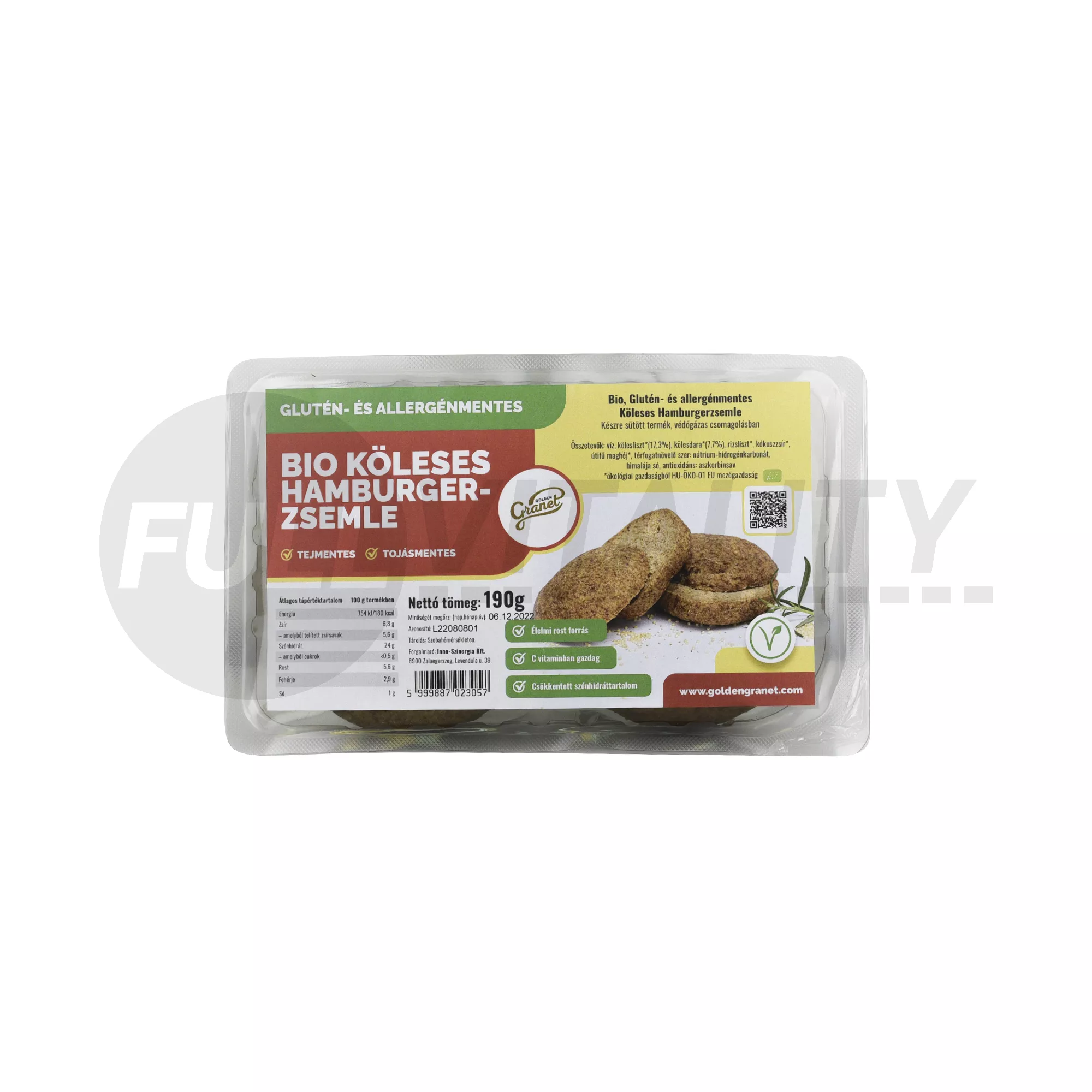 BIO GLUTÉN- ÉS ALLERGÉNMENTES GOLDEN GRANET KÖLESES HAMBURGERZSEMLE 190G