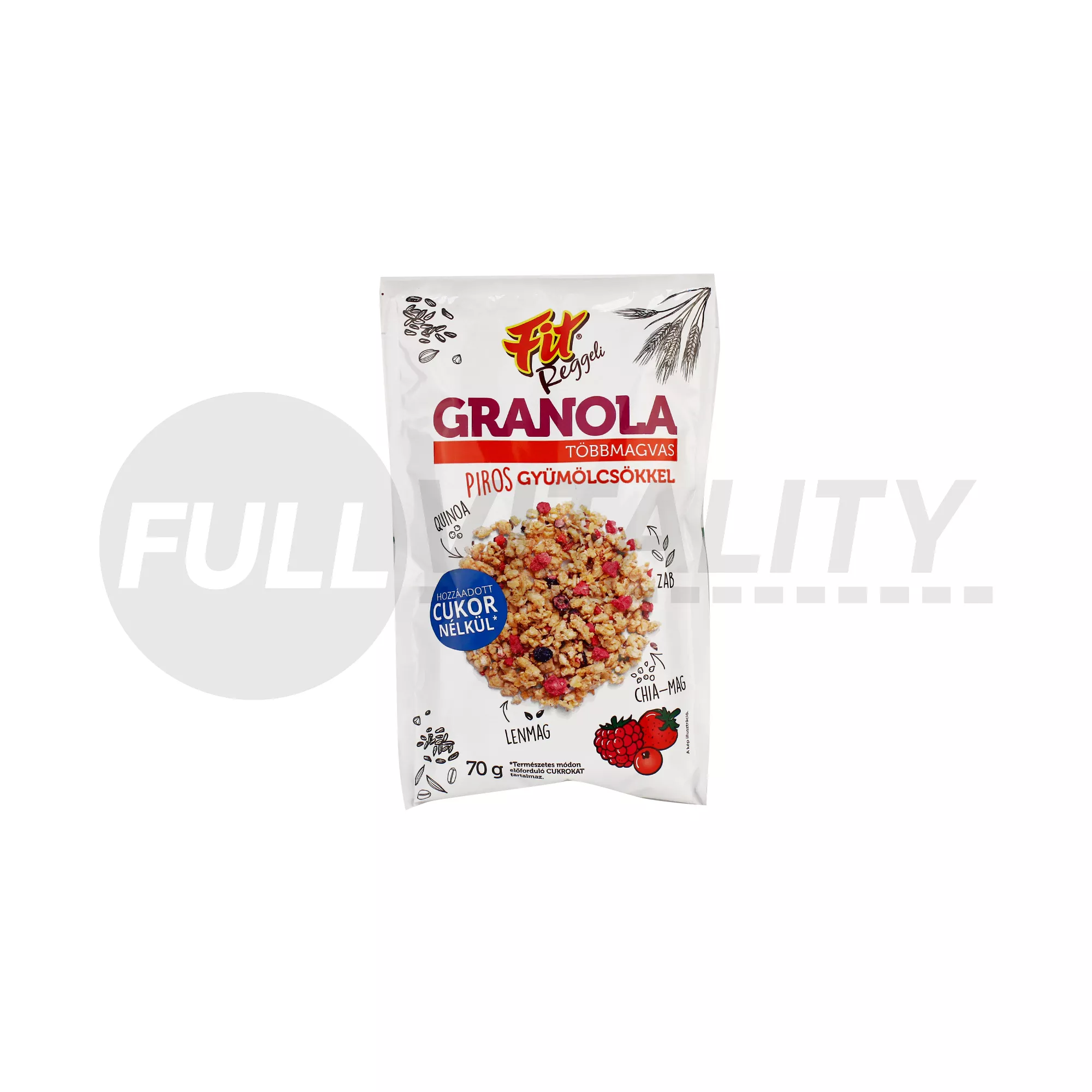 FIT REGGELI GRANOLA TÖBBMAGVAS PIROS GYÜMÖLCSÖKKEL HOZZÁADOTT CUKOR NÉLKÜL 70G