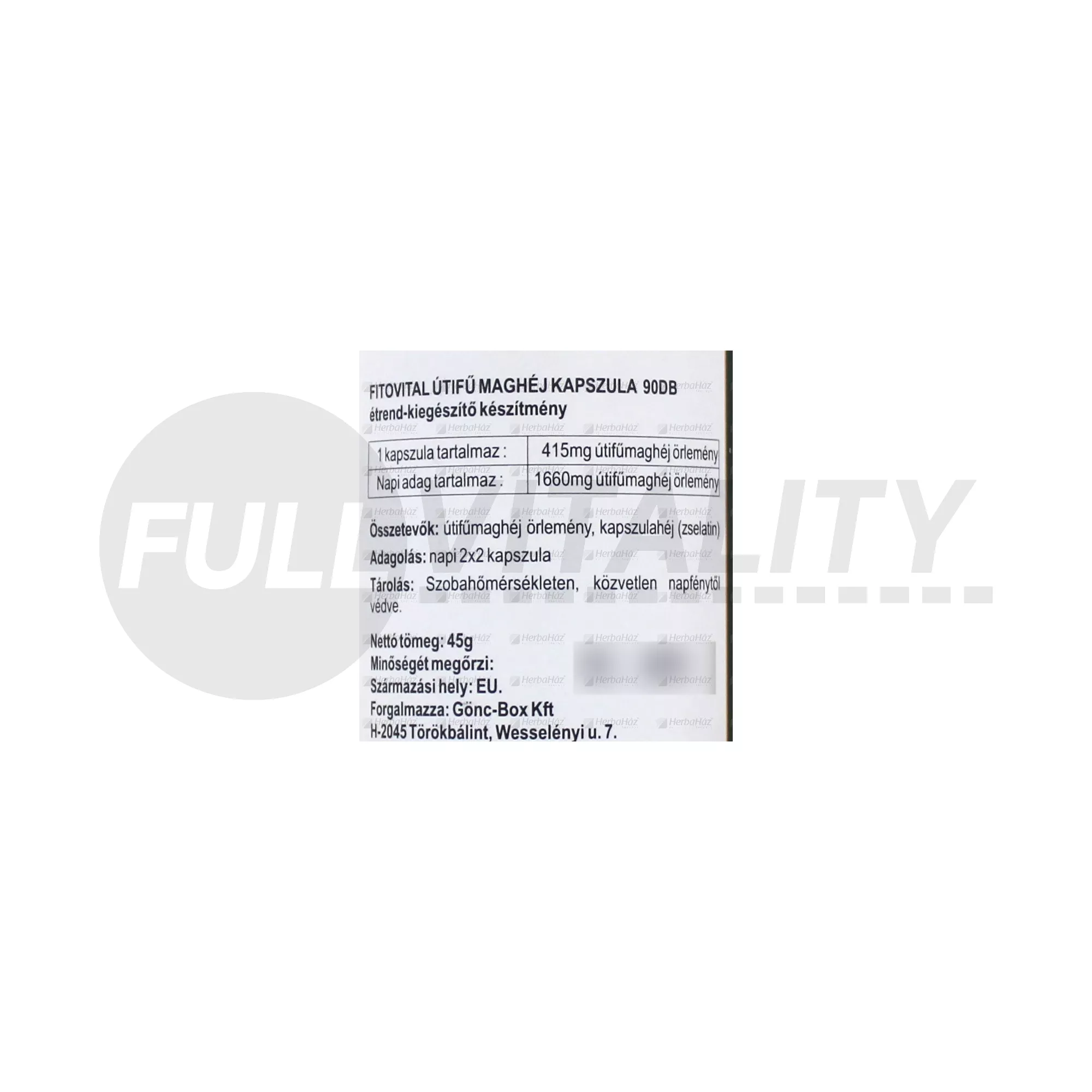 FITOVITAL ÚTIFŰ MAGHÉJ KAPSZULA 90DB
