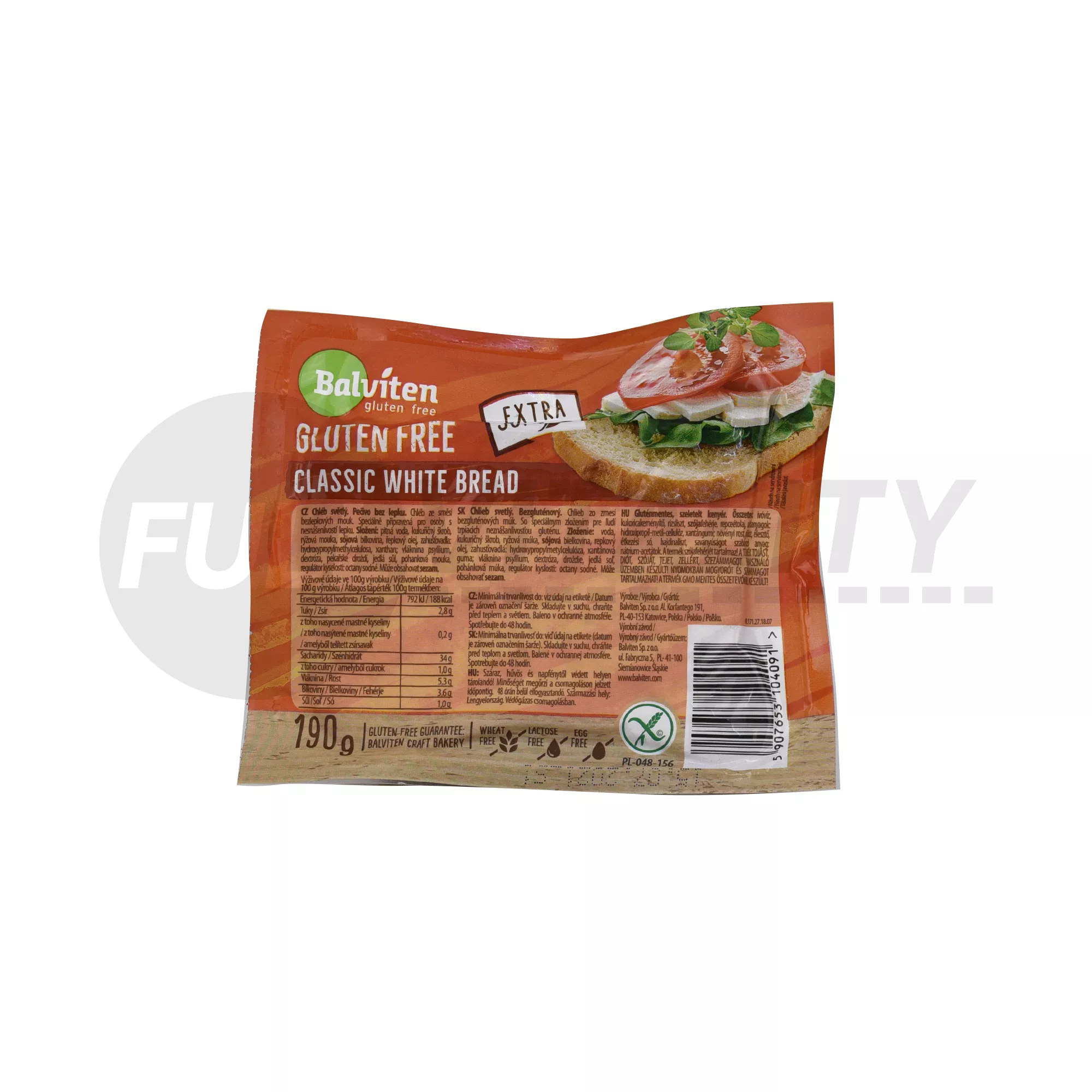 GLUTÉNMENTES BALVITEN SZELETELT FEHÉR KENYÉR 190G