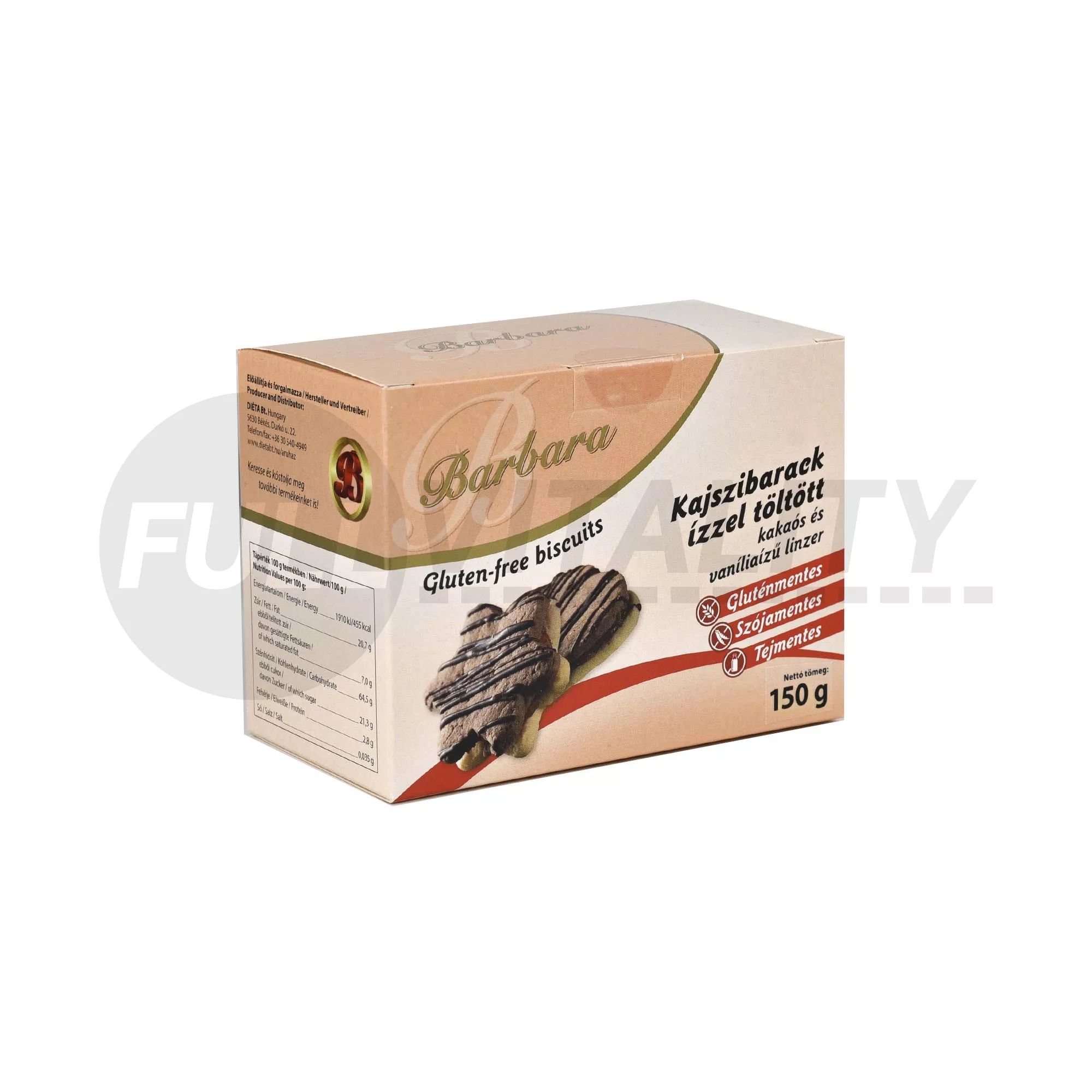 GLUTÉNMENTES BARBARA LINZER KAJSZIBARACK ÍZZEL TÖLTÖTT 150G