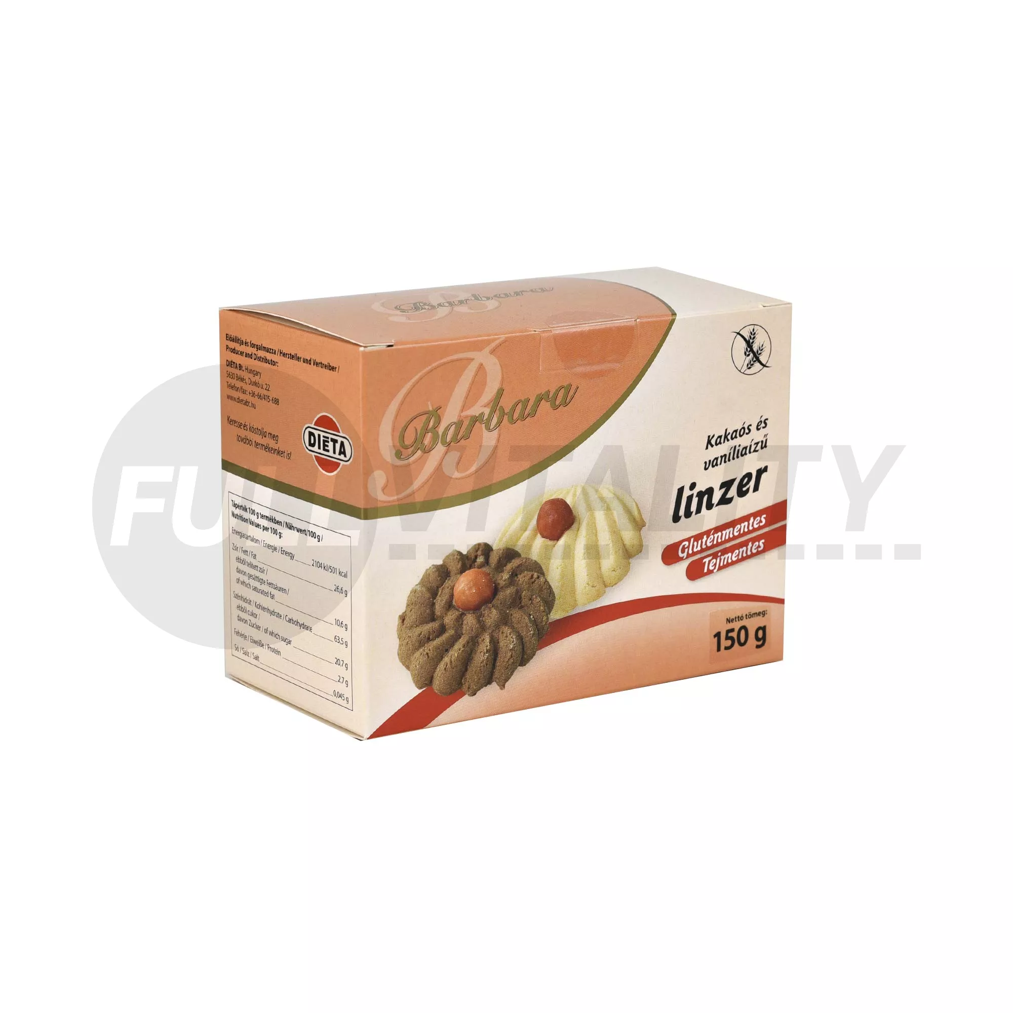 GLUTÉNMENTES BARBARA LINZER KAKAÓS ÉS VANÍLIÁS ÍZŰ 150G