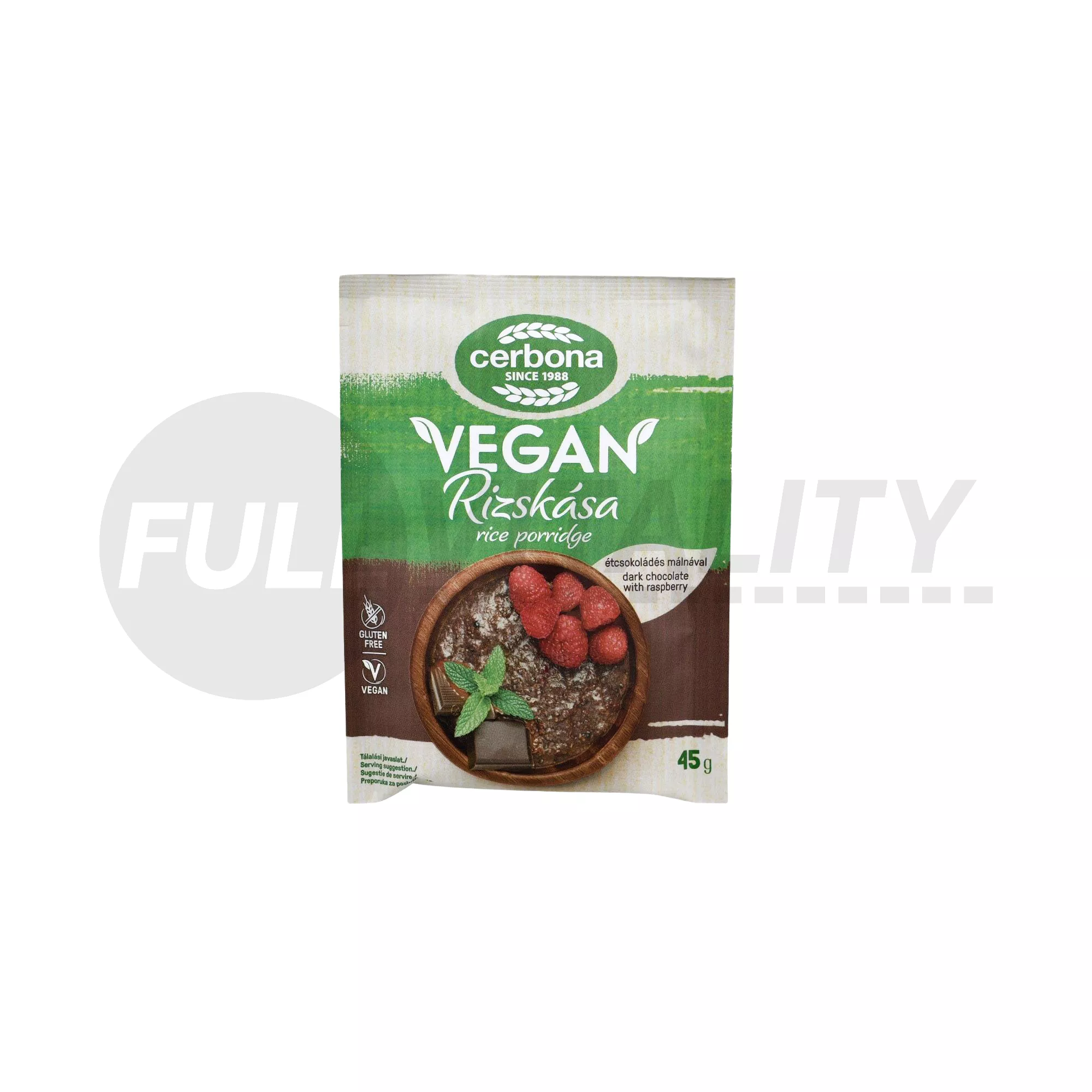 GLUTÉNMENTES CERBONA VEGÁN ÉTCSOKI-MÁLNA RIZSKÁSA 45G