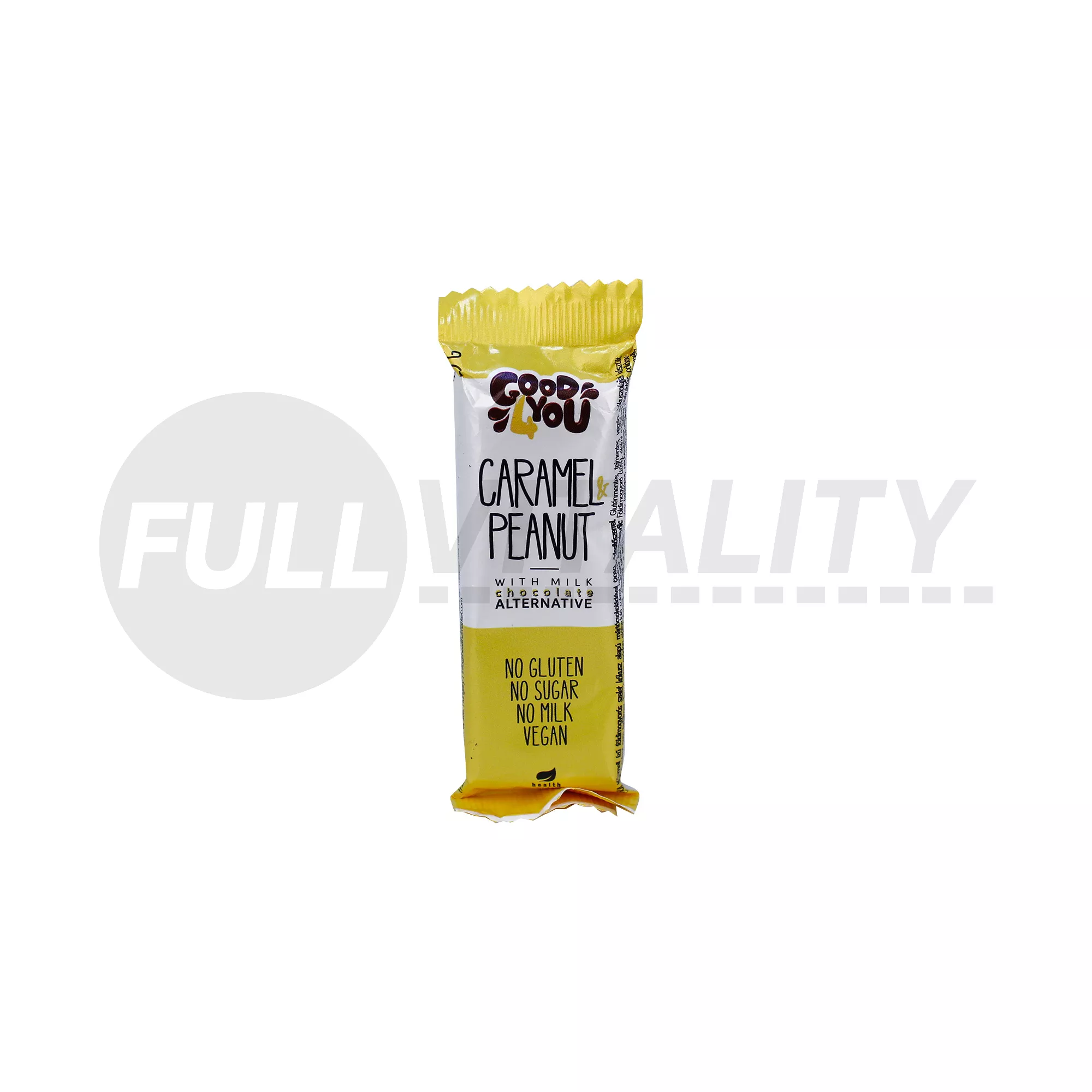 GLUTÉNMENTES GOOD4YOU KARAMELL ÍZŰ FÖLDIMOGYORÓS SZELET KÓKUSZ ALAPÚ MÁRTÓ CSOKOLÁDÉVAL 25G