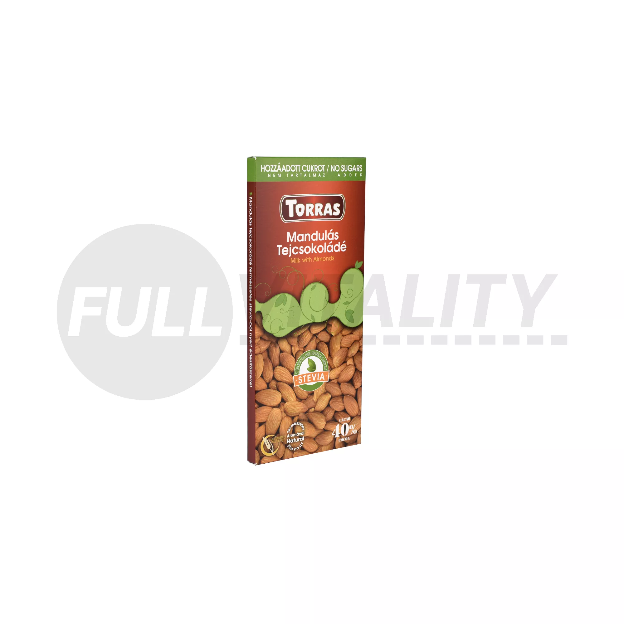 GLUTÉNMENTES TORRAS MANDULÁS TEJCSOKOLÁDÉ HOZZÁADOTT CUKOR NÉLKÜL ÉDESÍTŐSZERREL 125G