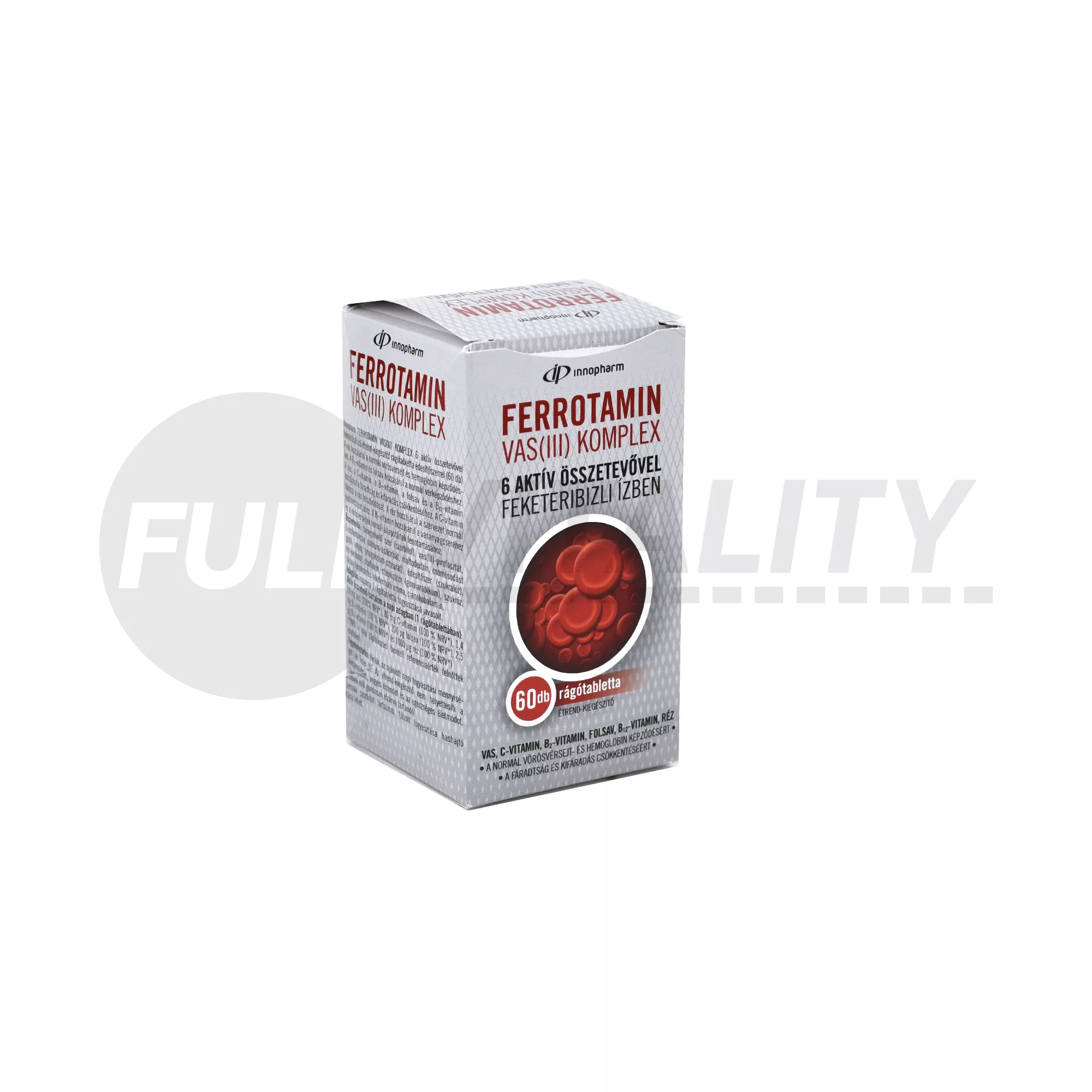 INNOPHARM FERROTAMIN VAS (III) KOMPLEX 6 AKTÍV ÖSSZETEVŐVEL FEKETERIBIZLI ÍZBEN RÁGÓTABLETTA 60DB