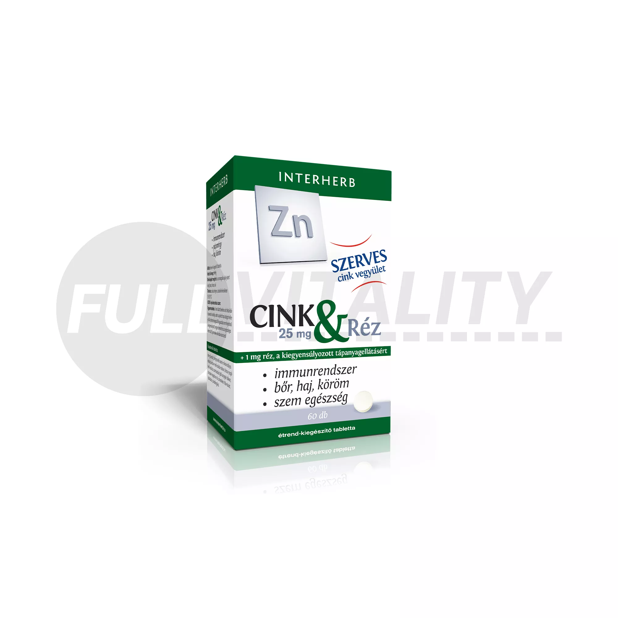 INTERHERB SZERVES CINK 25 MG - RÉZ TABLETTA 60DB